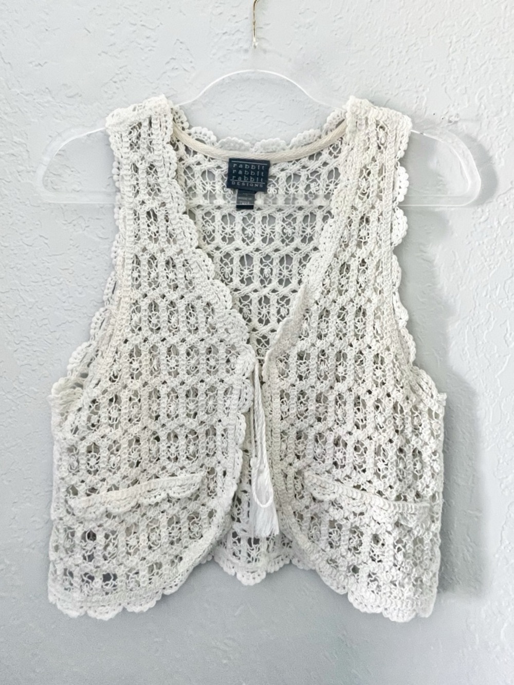 Rabbit Rabbit Rabbit Ivory Crochet Tassel Tie Tank Vest